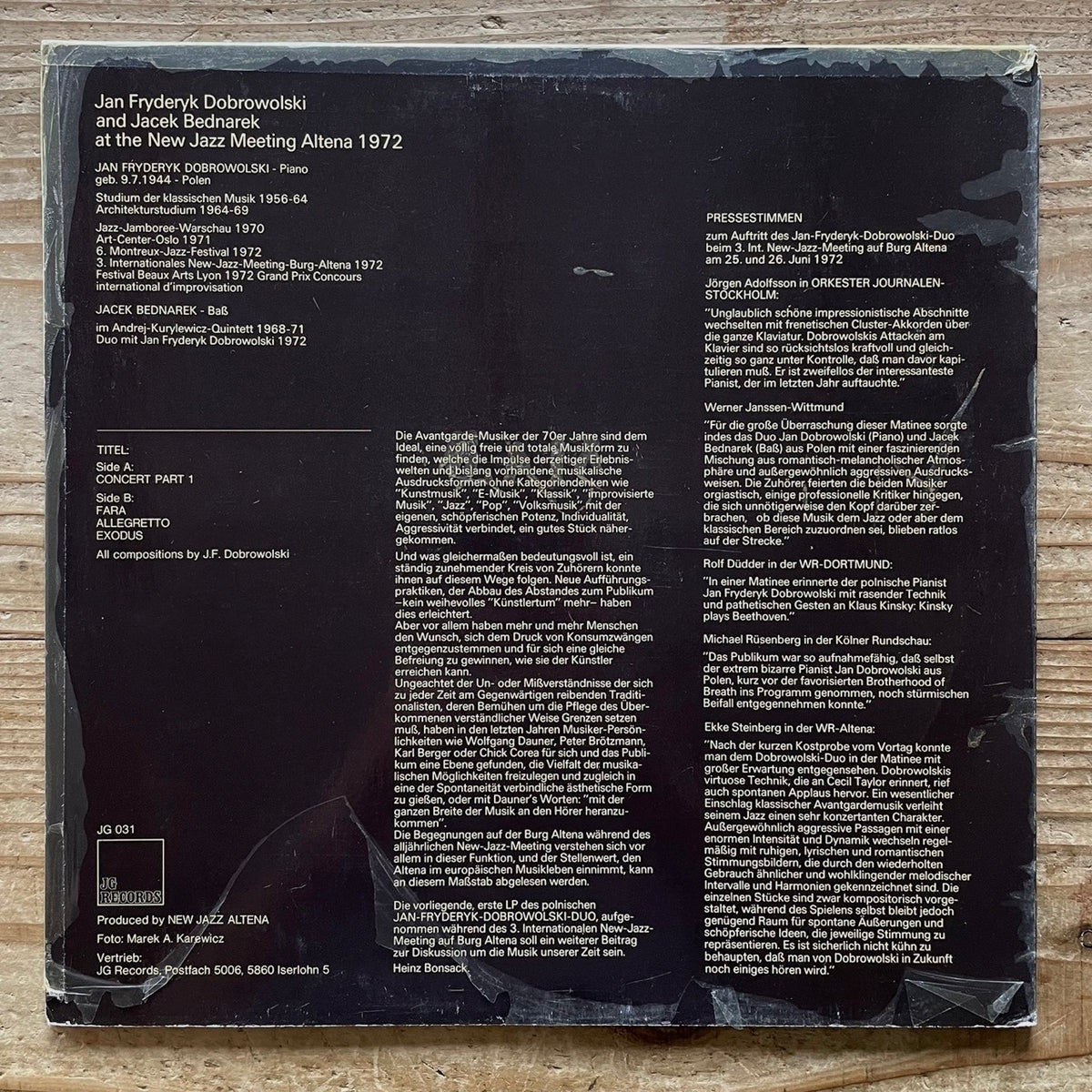 JAN FRYDERYK DOBROWOLSKI AND JACEK BEDNAREK / AT THE NEW JAZZ MEETING ALTENA - German JG Original