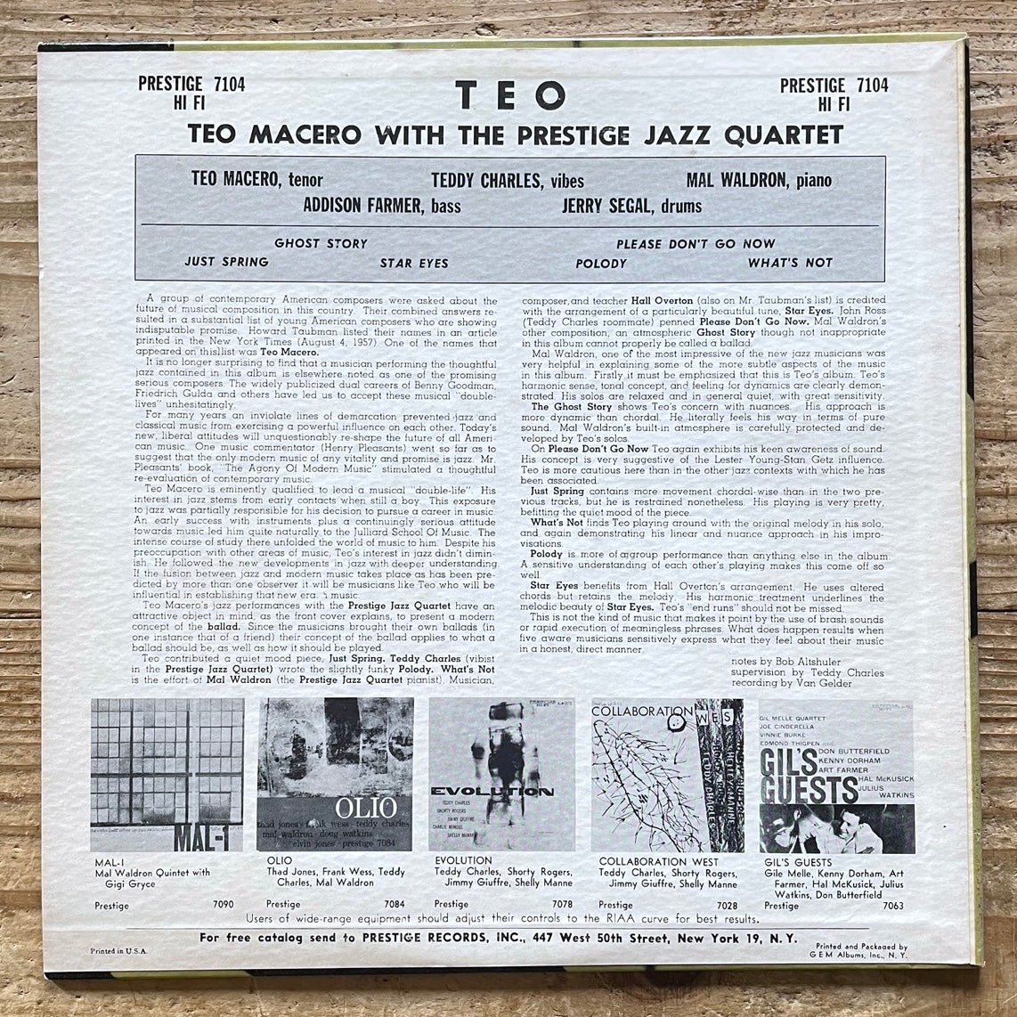 TEO MACERO WITH THE PRESTIGE JAZZ QUARTET / TEO - US Prestige Original