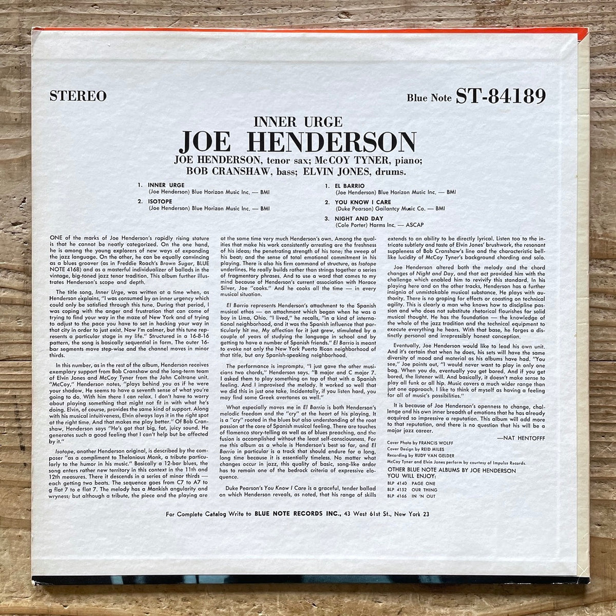 JOE HENDERSON / INNER URGE - US Blue Note ♪ VAN GELDER